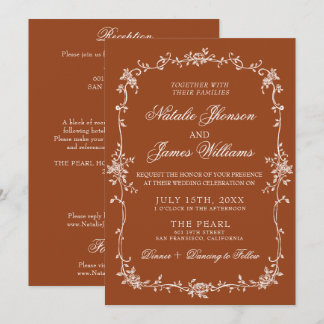 Burnt Orange Floral Terracotta All In One Wedding Kaart