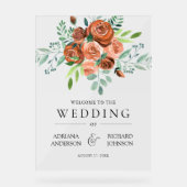 Burnt Orange Floral Wedding Welcome Acryl Bord (Voorkant)