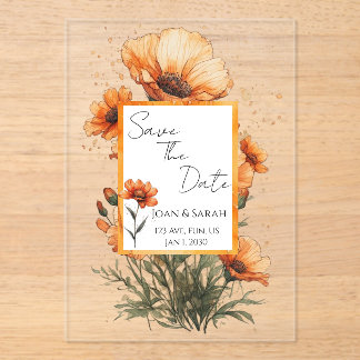 Burnt Orange Flowers Wedding Invitation Acryl Uitnodigingen