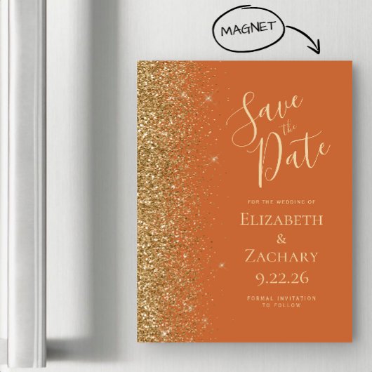 Burnt Orange Gold Enregistrer la date Carte magnét