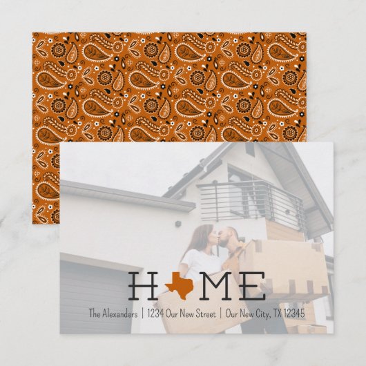 Burnt Orange HOME Texas Moving Faire-part (Devant / Derrière)