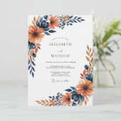 Burnt Orange Painterly Floral Wedding Kaart (Staand voorkant)