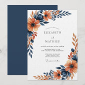 Burnt Orange Painterly Floral Wedding Kaart (Voorkant / Achterkant)