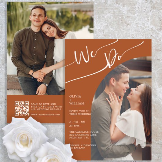 Burnt Orange Photo QR Code Mariage Invitation