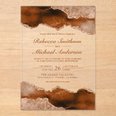 Burnt Orange Terracotta Agate Marble Wedding Acryl Uitnodigingen (Voorkant)
