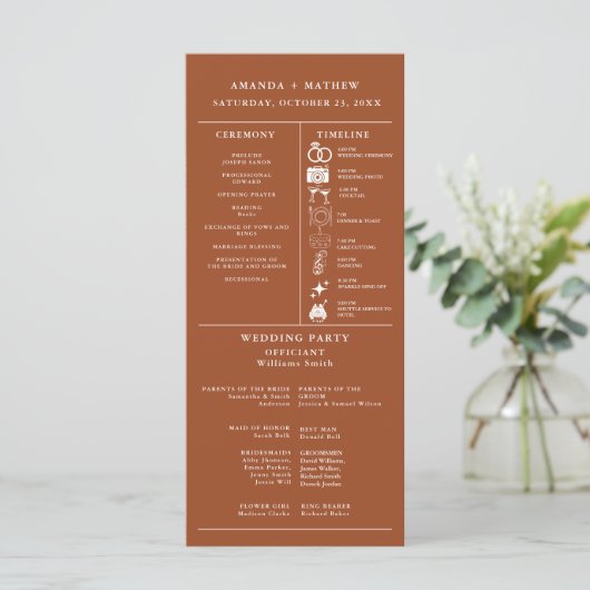 Burnt orange Wedding Infographic Program (Staand voorkant)