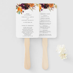 Burnt Oranje Burgundy Floral Fall Wedding Programm Handwaaier