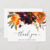 Burnt Oranje Burgundy Herfst Rustic Floral Funeral Bedankkaart (Voorkant / Achterkant)