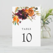 Burnt Oranje Burgundy Rustic Wedding Table Number (Staand voorkant)