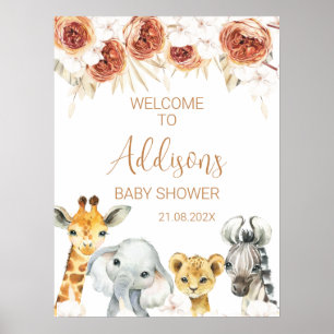 Burnt Oranje Floral Safari Baby shower Welkom Poster