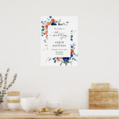 Burnt Oranje Navy Blue Floral Wedding Welcome Poster (Keuken)