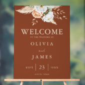 Burnt Oranje Terracotta Floral Wedding Welcome Acryl Bord (Neutraal)