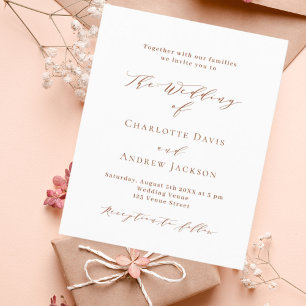 Burnt sinaasappel wit budget bruiloft uitnodiging