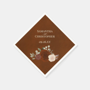 Burnt Umber Boho Floral Diagonal Wedding Servet