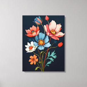 Burst of Color: Abstract Flowers Canvas Afdruk