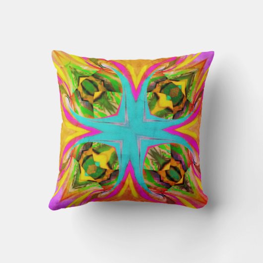 Burst van kleur Blauwgroen, Groen en roze Poster Kussen (Achterkant)