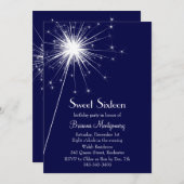 Burst van Sparkles Sweet Sixteen Invitation (blauw Kaart (Voorkant / Achterkant)