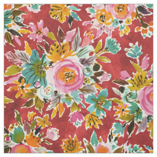 BURSTBold Red Waterverf Floral Fabric Stof