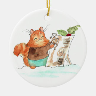Burt en Yule Log Keramisch Ornament