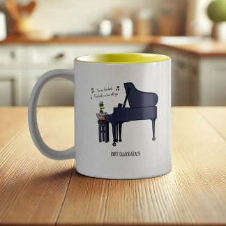 Burt Quackarach Eend Grappige Pianospeler Kunstwer Tweekleurige Koffiemok
