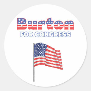 Burton voor Congres Patriottische Amerikaanse vlag Ronde Sticker