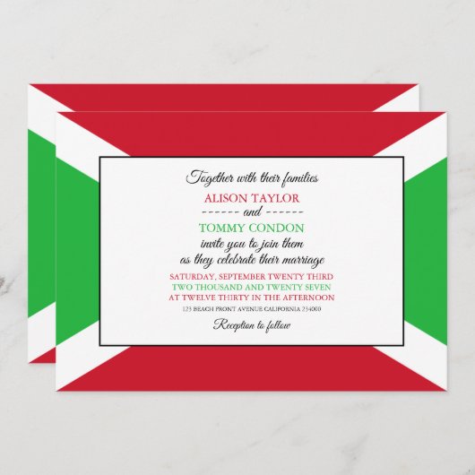 Burundese vlag, vlag van Burundi bruiloft Kaart (Voorkant / Achterkant)