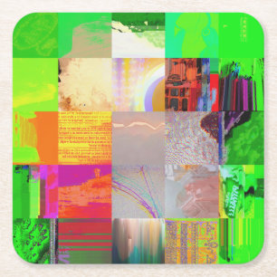 Bus 1521 Abstracte glitchkunst cyberpunk raster Vierkante Kartonnen Onderzetter