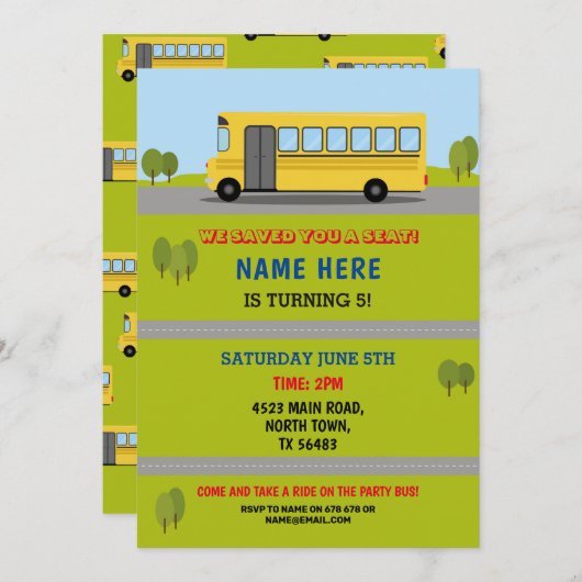 Bus Birthday Invitation Buses Kaart (Voorkant / Achterkant)