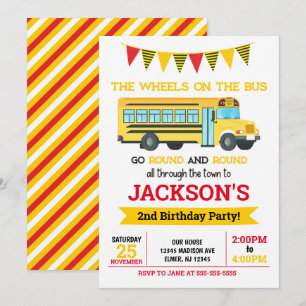 Bus Birthday Invitation / Wheels on Bus Kaart