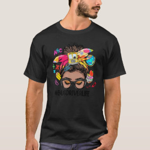 Bus Driver Life Messine Bun Black Women Terug naar T-shirt