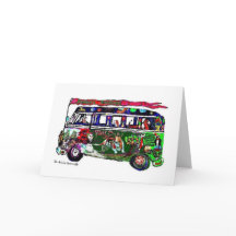 Bus Hippie Basset Hound - Carte de vacances