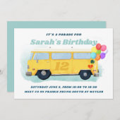 bus Retro 70s Birthday Parade Uitnodiging (Voorkant / Achterkant)