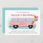  bus Retro 70s Birthday Parade Uitnodiging (Voorkant / Achterkant)