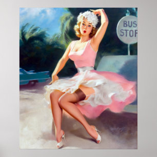 Bus stoppen met draaien omhoog poster