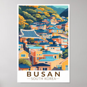 Busan Gamcheon Cultuur Village Travel Art Vintage Poster