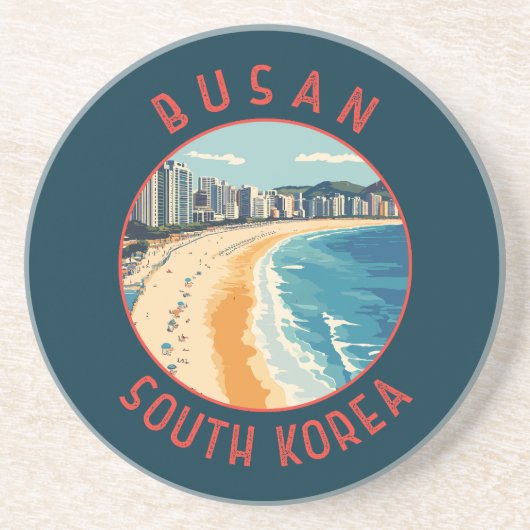 Busan Haeundae Beach Retro Distressed Circle Zandsteen Onderzetter (Voorkant)