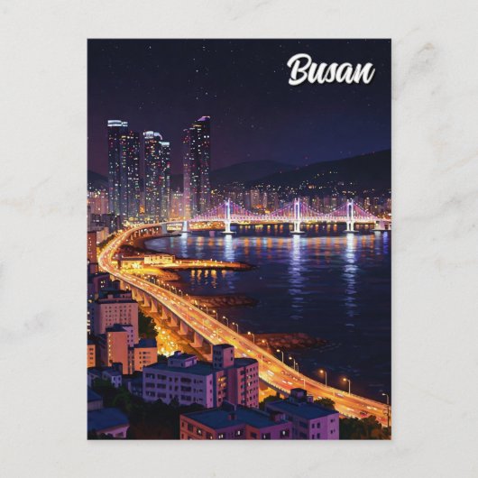 Busan Skyline Night Travel Briefkaart (Voorkant)