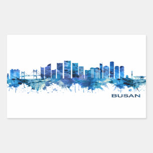 Busan South Korea Skyline Blue Rechthoekige Sticker