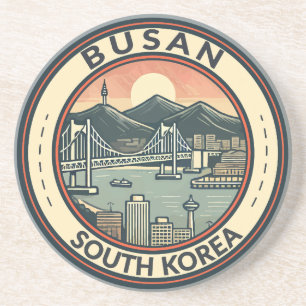 Busan Zuid-Korea Bridge Travel Art Badge Zandsteen Onderzetter