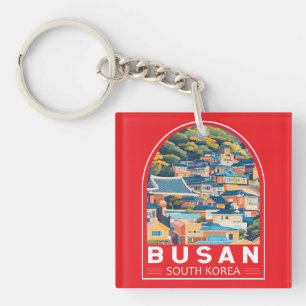 Busan Zuid-Korea Travel Art Embleem Sleutelhanger