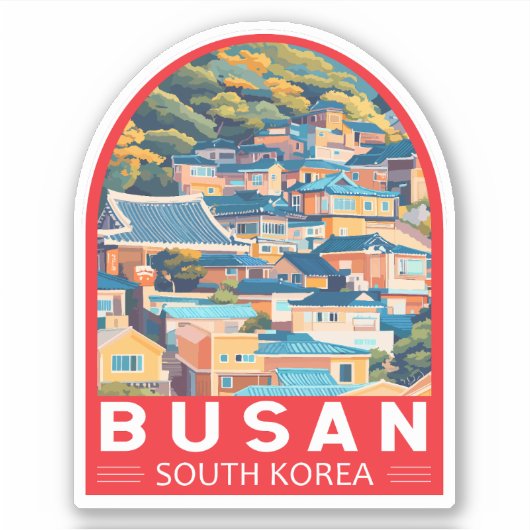 Busan Zuid-Korea Travel Art Embleem Sticker (Voorkant)
