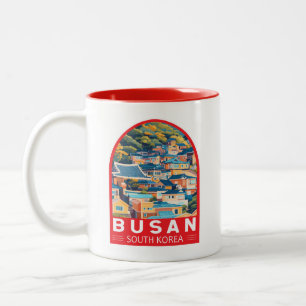 Busan Zuid-Korea Travel Art Embleem Tweekleurige Koffiemok
