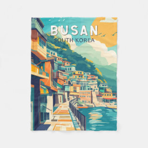 Busan Zuid-Korea Travel Art Vintage Fleece Deken
