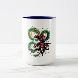 Bushido Code Samurai met Draak & Kersenbloesems Tweekleurige Koffiemok