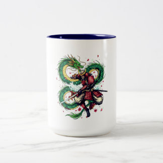 Bushido Code Samurai met Draak & Kersenbloesems Tweekleurige Koffiemok