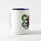 Bushido Code Samurai with Dragon & Sakura Blossoms Tweekleurige Koffiemok (Voorkant links)