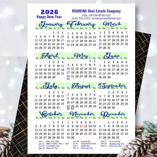 Business 2025 Kalender Modern Blauw Script Eenvoud Feestdagenkaart