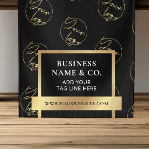 Business Black & Gold Logo Pattern Promotional Korte Tafelloper