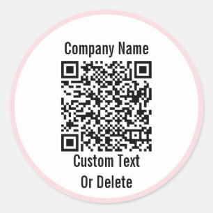 Business Black White Bleek roze QR Code Jouw tekst Ronde Sticker