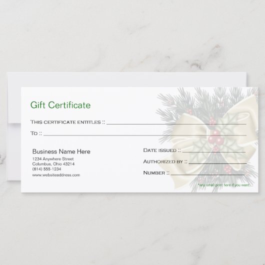 Business Cadeaubonnen Mistletoe & Tan Bow (Achterkant)